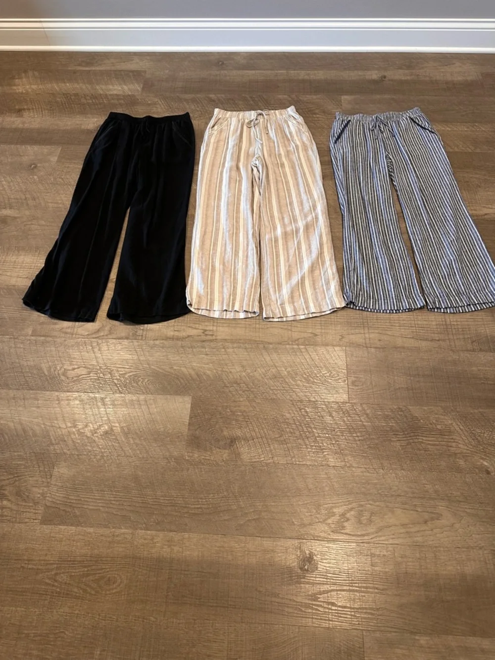 3-Briggs Women's Wide Leg Lightweight Linen Blend 2 Pockets Stripe Pants Size M. - Picture 2 of 15